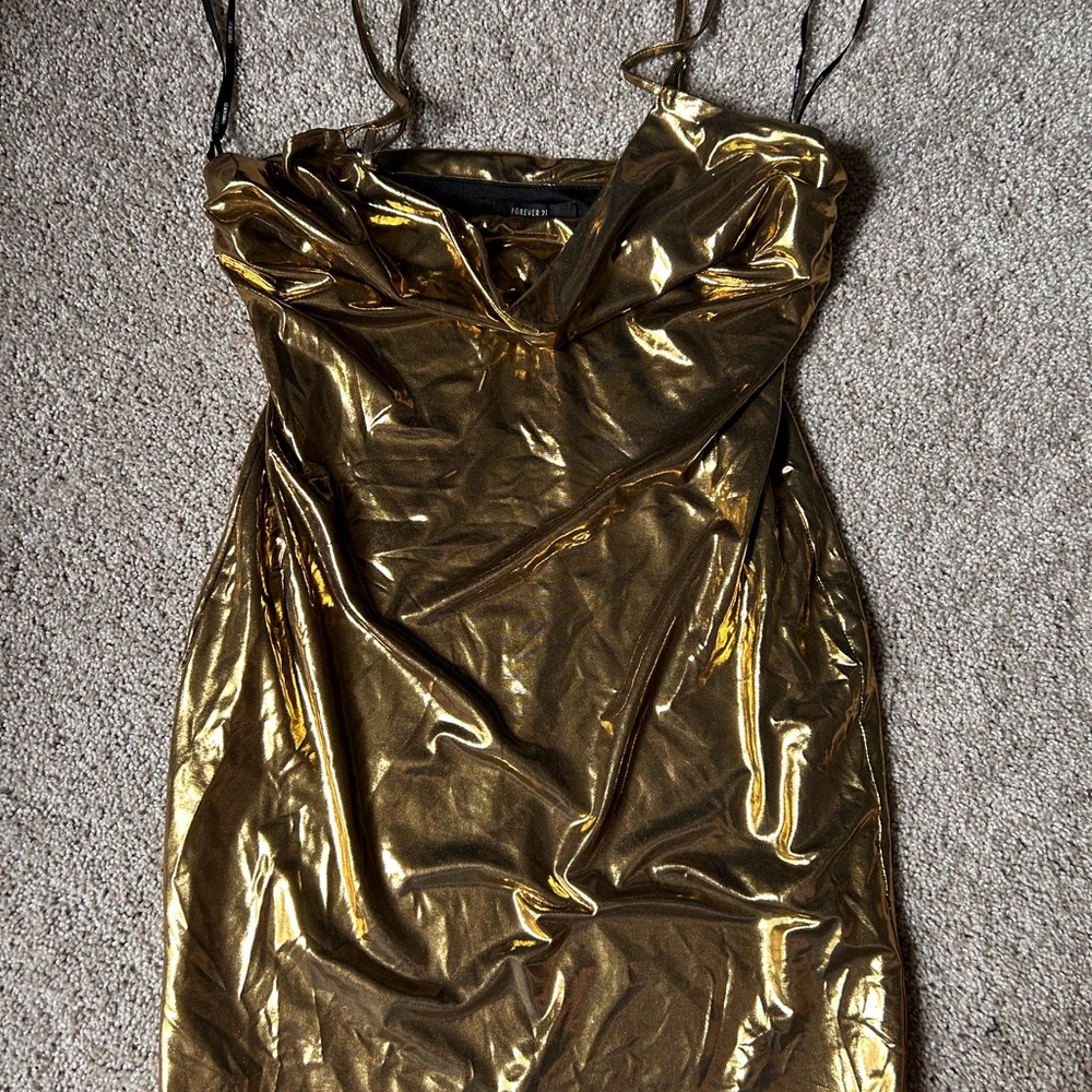 Forever 21 Gold Ruched Wrap Bodycon Dress - Picture 2 of 4